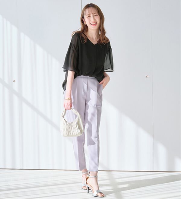 alotta（アロッタ）の「【接触冷感】インナー付フレアー袖タックブラウス（ブラウス）」｜詳細画像