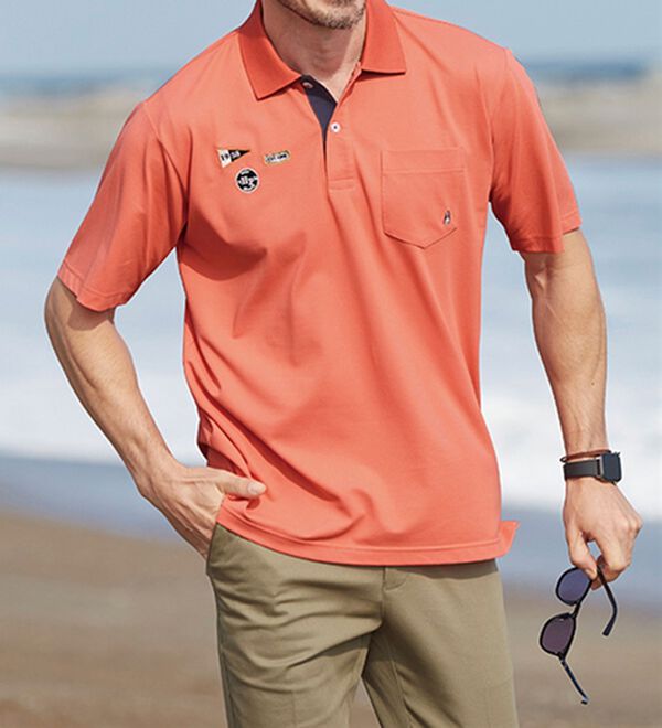 「＜ハッシュパピー＞ワッペン付配色ポロシャツ（メンズポロシャツ）」｜詳細画像