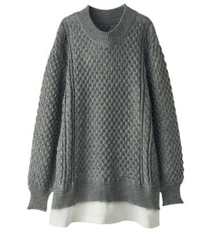 BELLUNA（ベルーナ）の「１枚でコーデが完成！重ね着風プルオーバー（ニット・セーター）」｜チャコール系