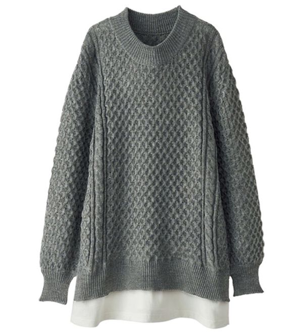 BELLUNA（ベルーナ）の「１枚でコーデが完成！重ね着風プルオーバー（ニット・セーター）」｜チャコール系