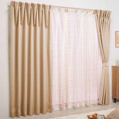 iellio（イエリオ）の「お買得カーテンセット（柄レース）＜４枚組・洗える・３級遮光・新生活・一人暮らし・引っ越し・模様替え・リーフ柄・ミモザ柄＞（ドレープカーテン）」