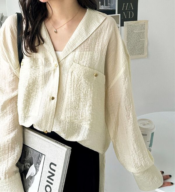 GeeRA（ジーラ）の「しぼ感素材開衿シャツ（シャツ）」｜詳細画像