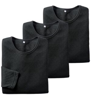 「【３枚組】丸編み仕様の軽ふわキルトインナー　長袖丸首（メンズ肌着・インナーウェア）」｜ブラック