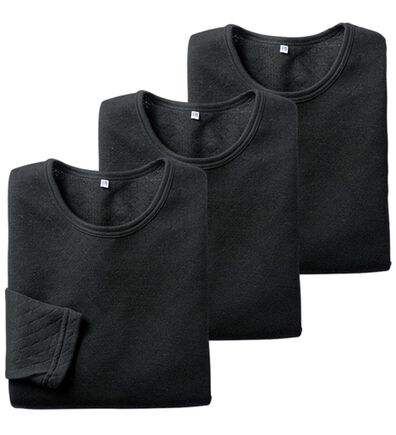 「【３枚組】丸編み仕様の軽ふわキルトインナー　長袖丸首（メンズ肌着・インナーウェア）」