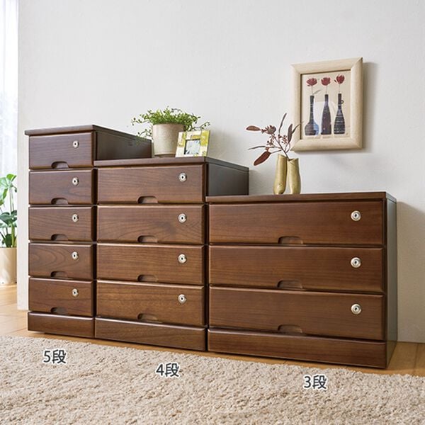 「全段鍵付！天然木リビングチェスト（チェスト・タンス）」｜詳細画像