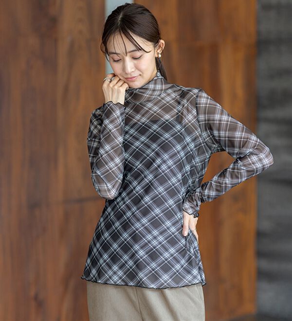 BELLUNA（ベルーナ）の「シアー素材ハイネックインナープルオーバー（カットソー）」｜詳細画像