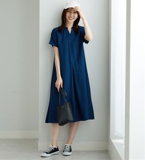 BELLUNA（ベルーナ）の「レーヨン素材スキッパーデザインワンピース（その他ワンピース）」｜ブルー