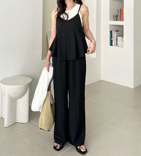 GeeRA（ジーラ）の「セットアップ風プリーツビスチェキャミサロペ（オールインワン）」｜詳細画像