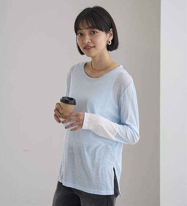 BELLUNA（ベルーナ）の「綿１００％配色シアープルオーバー（カットソー）」｜詳細画像