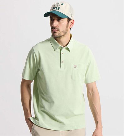 「＜マンシングウェア＞シアサッカーストライプ台襟付き半袖ポロシャツ（メンズポロシャツ）」