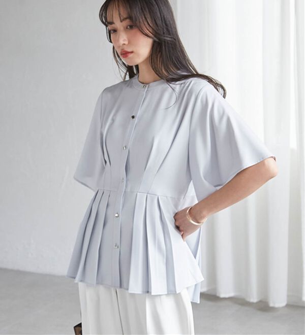 RANAN（ラナン）の「ウエストタックフレアブラウス（ブラウス）」｜ブルーグレー