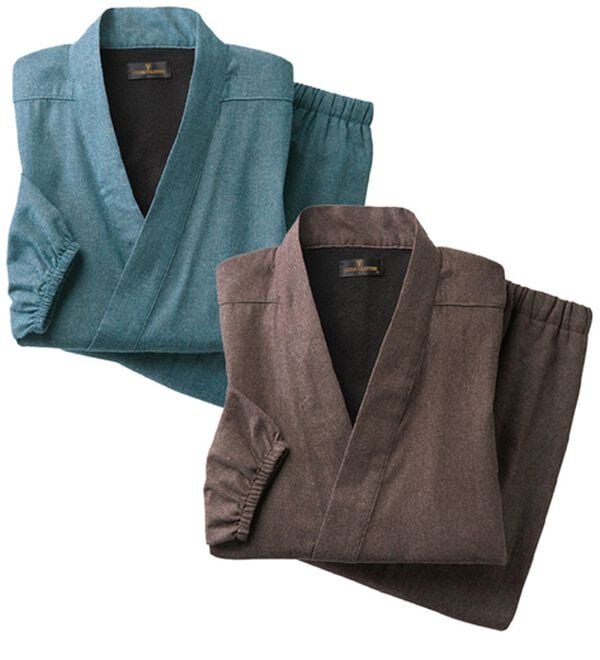 「【２着組】デニム調あたたか裏フリース作務衣（メンズ和装・浴衣・和装グッズ）」｜2着組