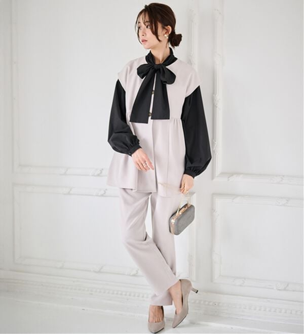 RANAN（ラナン）の「洗える！ペプラムギャザーベストセットアップ（パンツスーツ）」｜詳細画像