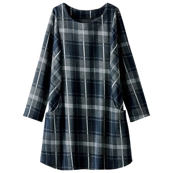 BELLUNA（ベルーナ）の「ジャカード素材ポケットデザインチュニック（チュニック）」｜ネイビー系