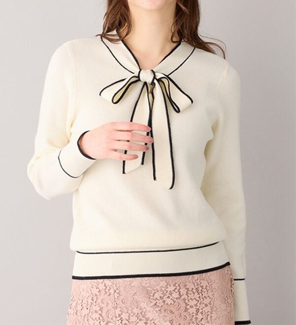 alotta（アロッタ）の「配色ボウタイニットトップス（ニット・セーター）」｜詳細画像