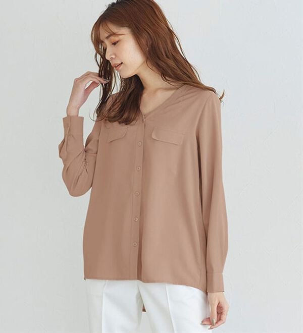 Pierrot（ピエロ）の「ノーカラーブラウス（ブラウス）」｜詳細画像