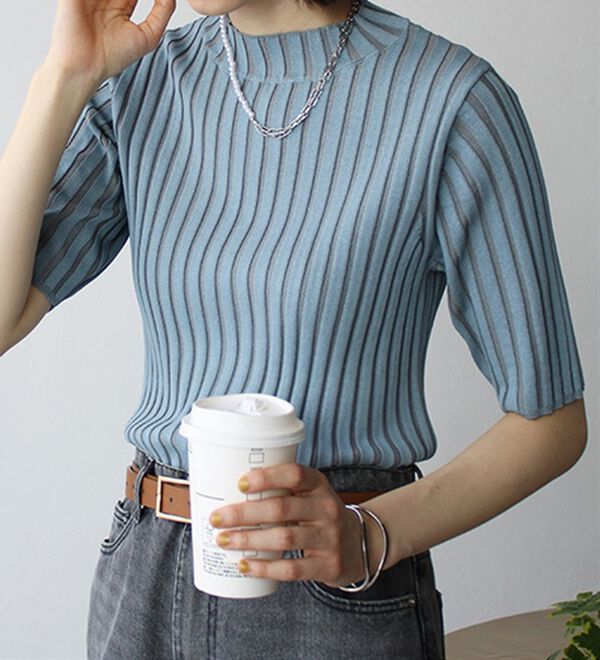 GeeRA（ジーラ）の「配色リブハイネックニット（ニット・セーター）」｜詳細画像