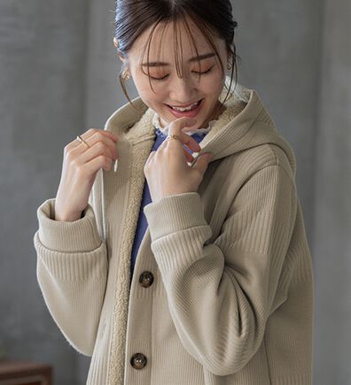 BELLUNA（ベルーナ）の「ボーダージャカード裏ボアカーディガン（ロングコート）」