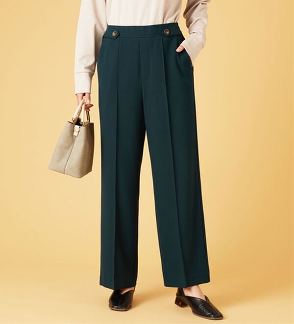 BELLUNA（ベルーナ）の「サマ見え（Ｗ）ストレッチ素材タブ使いワイドパンツ（ワイドパンツ・ガウチョ）」｜詳細画像