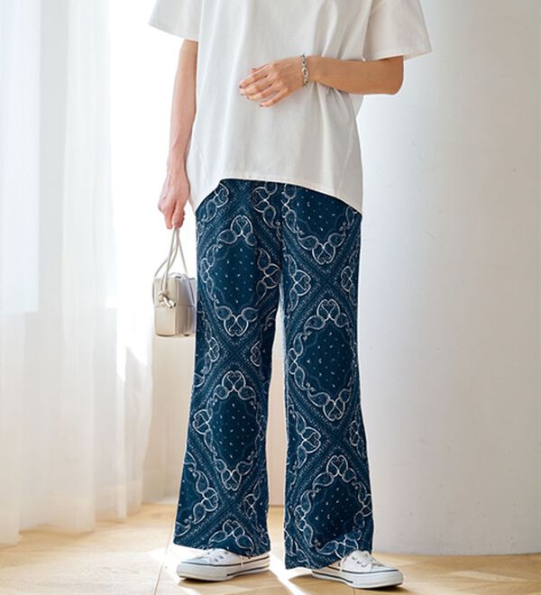 BELLUNA（ベルーナ）の「楊柳サラサラ素材プリントイージーパンツ（フルレングスパンツ）」｜詳細画像