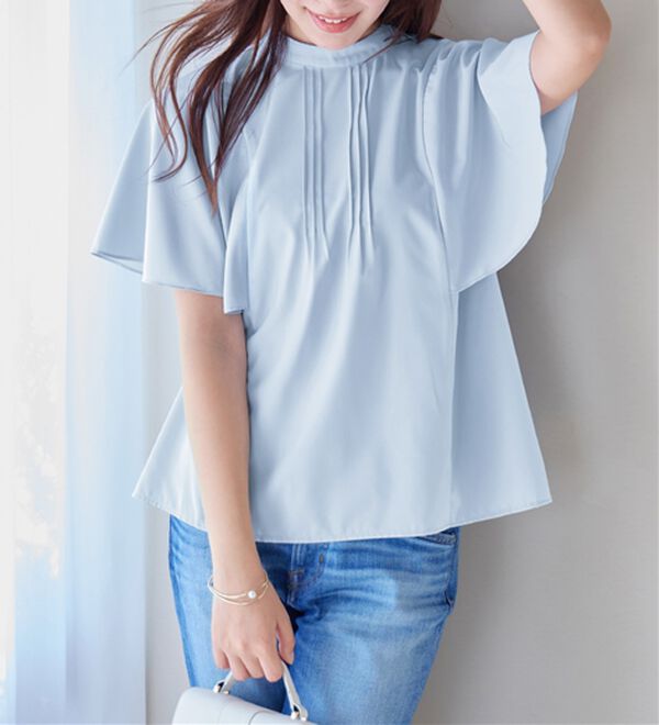 alotta（アロッタ）の「ピンタックフレアー袖ブラウス（ブラウス）」｜ブルー