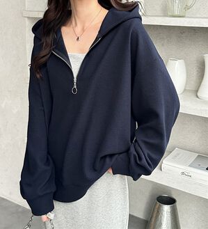 GeeRA（ジーラ）の「ハーフジップワッフルパーカー（パーカー）」｜ネイビー