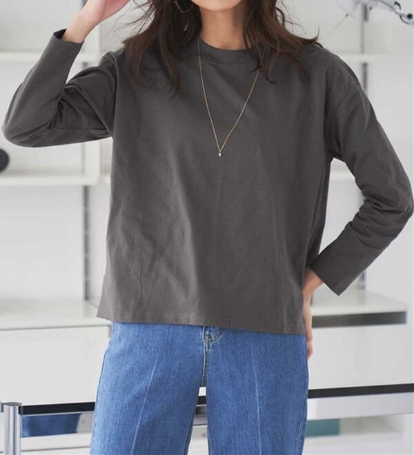 RANAN（ラナン）の「【選べる袖丈】＜BC＞綿100％プチハイネックＴシャツ（カットソー）」｜詳細画像