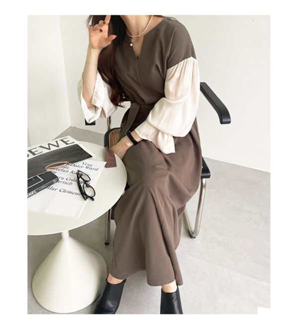 GeeRA（ジーラ）の「ブラウスレイヤード風ドッキングワンピース（カットソーワンピース）」｜詳細画像