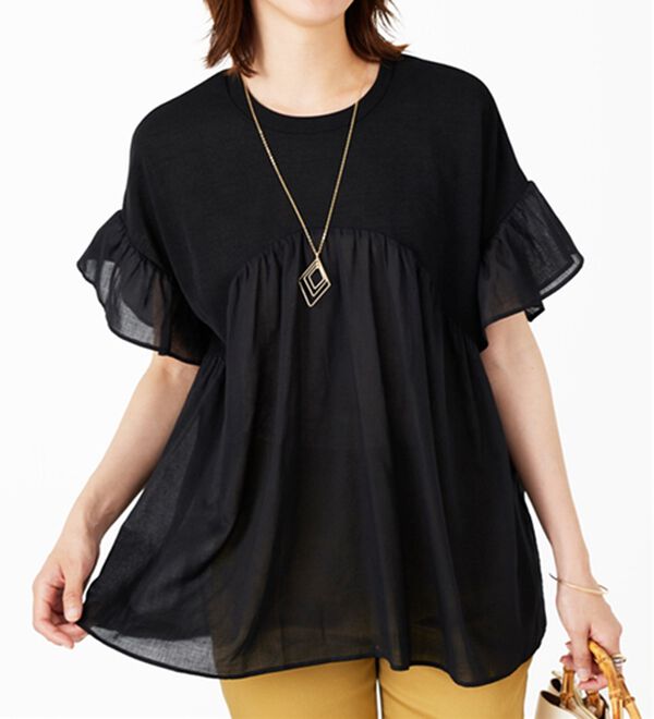 BELLUNA（ベルーナ）の「【Ｌａｇｒｉｌｕａ】異素材使いギャザーチュニック（カットソー）」｜詳細画像