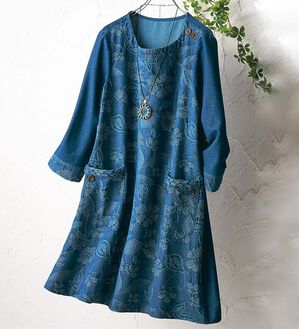 ルフラン（ルフラン）の「花モチーフデニム切替チュニック（カットソー）」｜詳細画像