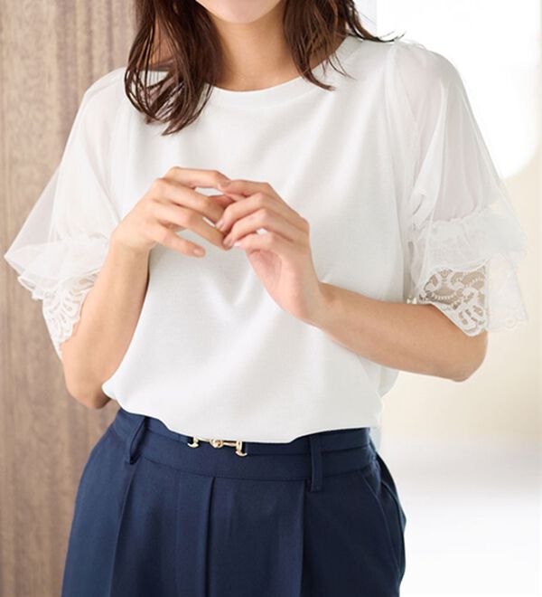 alotta（アロッタ）の「上品袖レース使いプルオーバー（カットソー）」｜詳細画像