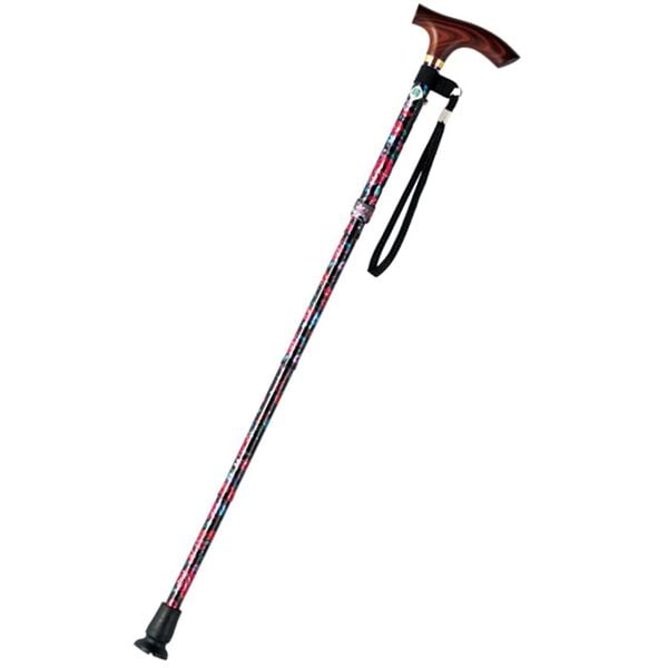 「アルミ製コンパクトステッキ　替えゴム付（シニア・生活サポート）」｜黒花柄