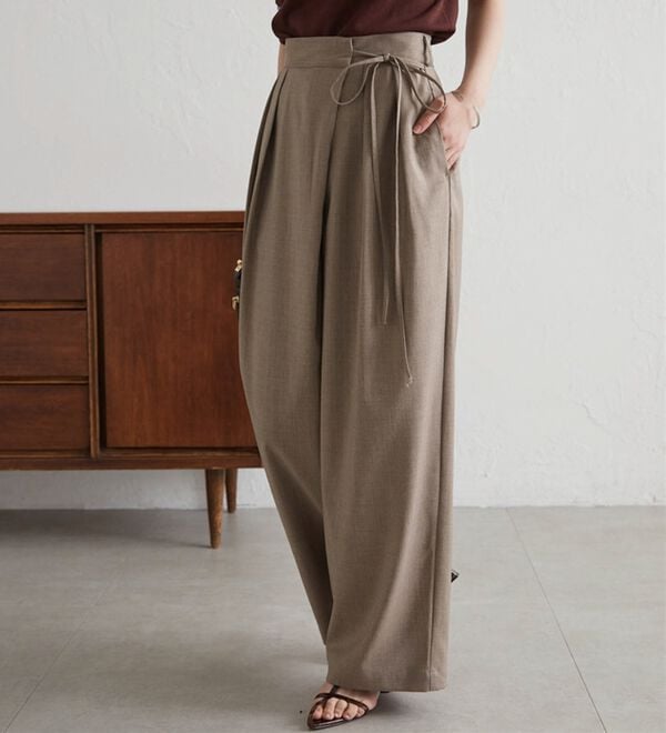 RANAN（ラナン）の「麻調2タックラップリボンパンツ（フルレングスパンツ）」｜詳細画像