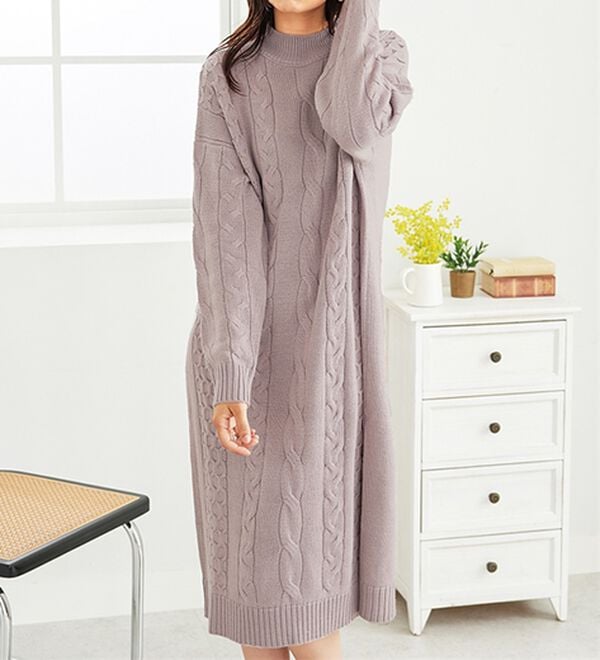 BELLUNA（ベルーナ）の「ケーブル柄ロング丈ニットワンピース（ニットワンピース）」｜詳細画像