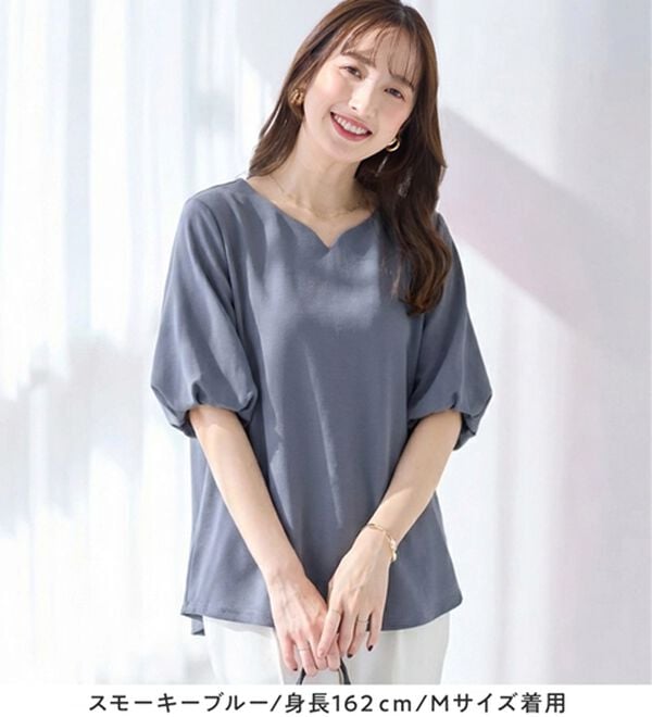 alotta（アロッタ）の「【接触冷感】パフ袖ハートネックブラウスＴシャツ（ブラウス）」｜詳細画像