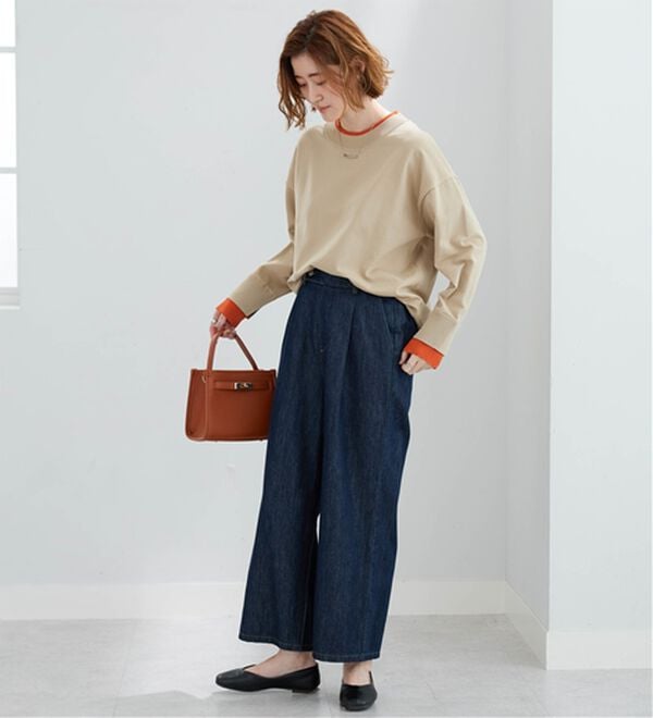BELLUNA（ベルーナ）の「やわらかデニム素材ウエストタブパンツ（ワイドパンツ・ガウチョ）」｜詳細画像