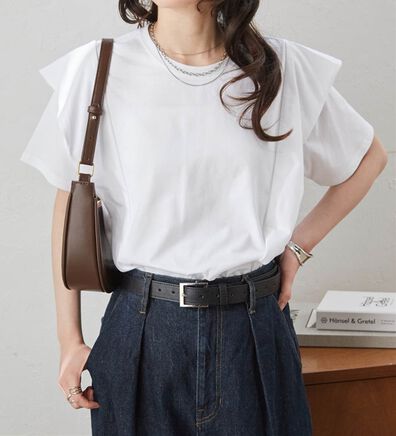 RANAN（ラナン）の「【華奢見え】ひんやりラッフルショルダーTシャツ（カットソー）」