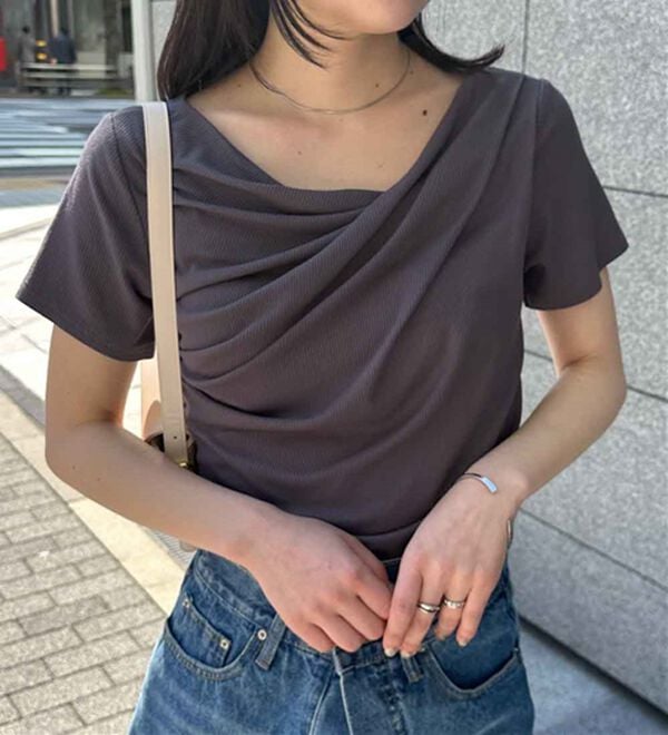 RANAN（ラナン）の「【ひんやり/UV対策】上品ドレープリブTシャツ（カットソー）」｜詳細画像