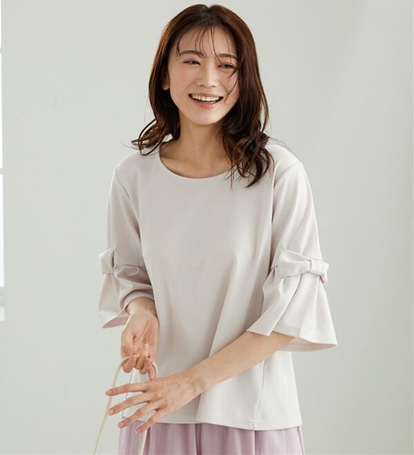 BELLUNA（ベルーナ）の「リボン付フレアー袖プルオーバー（カットソー）」｜詳細画像