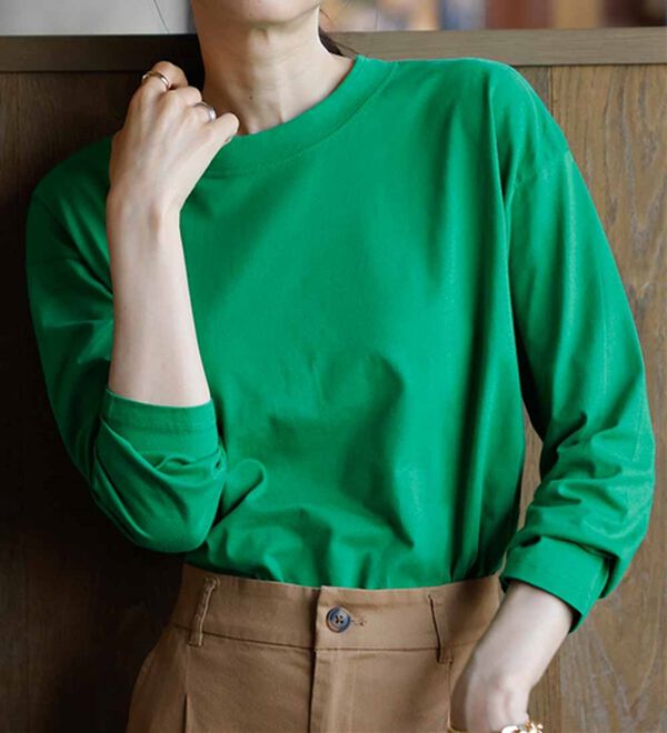 RANAN（ラナン）の「【選べる袖丈】ひんやり！＜BC＞綿100％プチハイネックＴシャツ（カットソー）」｜詳細画像