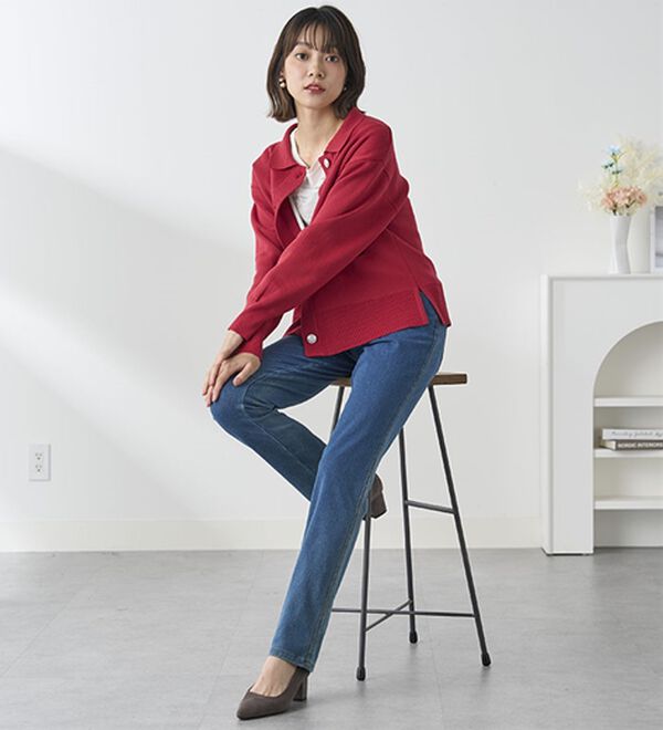 BELLUNA（ベルーナ）の「【選べる裏側】ぐん伸びニットデニムパンツ（フルレングスパンツ）」｜詳細画像