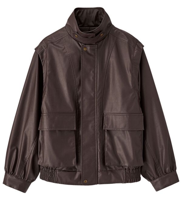 RANAN（ラナン）の「フェイクレザーデタッチャブルオーバーサイズブルゾン（ブルゾン）」｜ブラウン