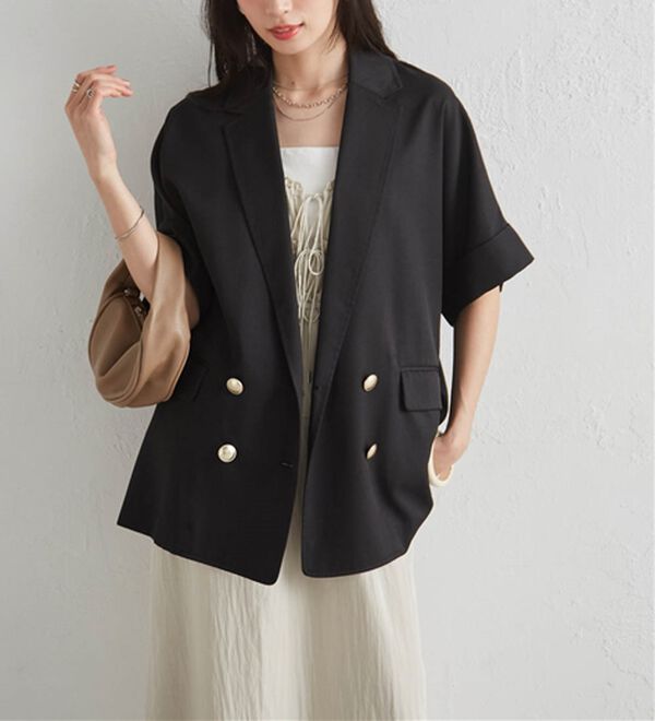 RANAN（ラナン）の「【新色追加】麻調ダブルボタンハーフスリーブジャケット（テーラードジャケット）」｜詳細画像