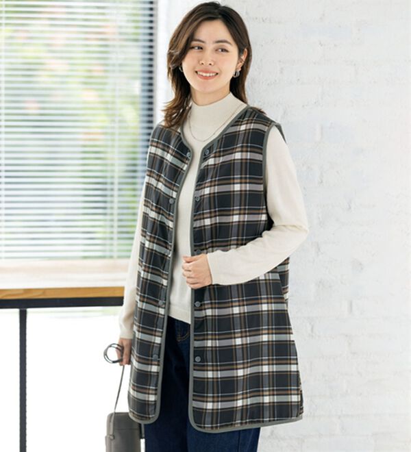ルフラン（ルフラン）の「軽くて暖か！裏チェックリバーシブルベスト（ベスト）」｜詳細画像