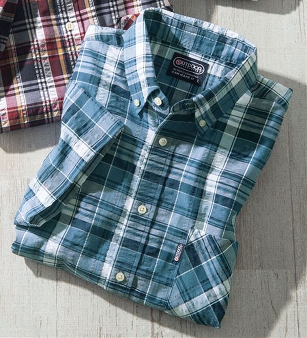 「＜アウトドアプロダクツ＞さらっと快適サッカーシャツ（メンズシャツ）」｜ブルー