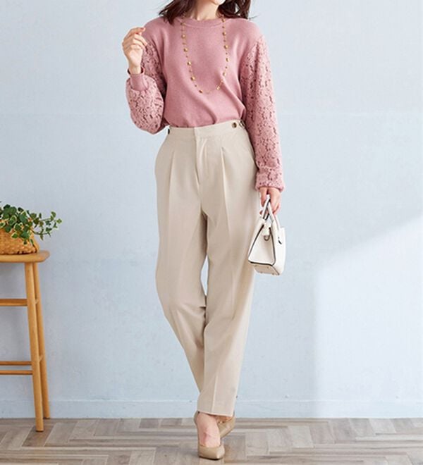 BELLUNA（ベルーナ）の「こっそりおなかがラクラク！ボタン使いウエスト調整テーパードパンツ（テーパードパンツ）」｜詳細画像