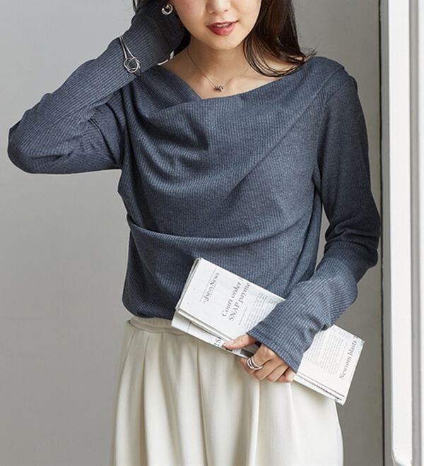 RANAN（ラナン）の「【新色追加】上品ドレープリブロングＴシャツ（カットソー）」｜詳細画像