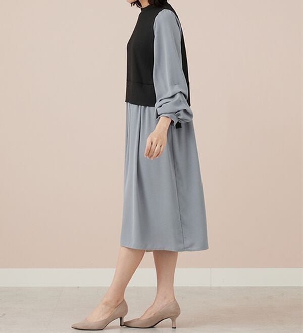 BELLUNA（ベルーナ）の「袖タックデザイン異素材切替ワンピース（その他ワンピース）」｜詳細画像