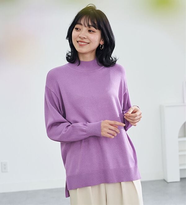 BELLUNA（ベルーナ）の「ロンＴが苦手な方に！なめらかシルクタッチニットＴ（ニット・セーター）」｜詳細画像