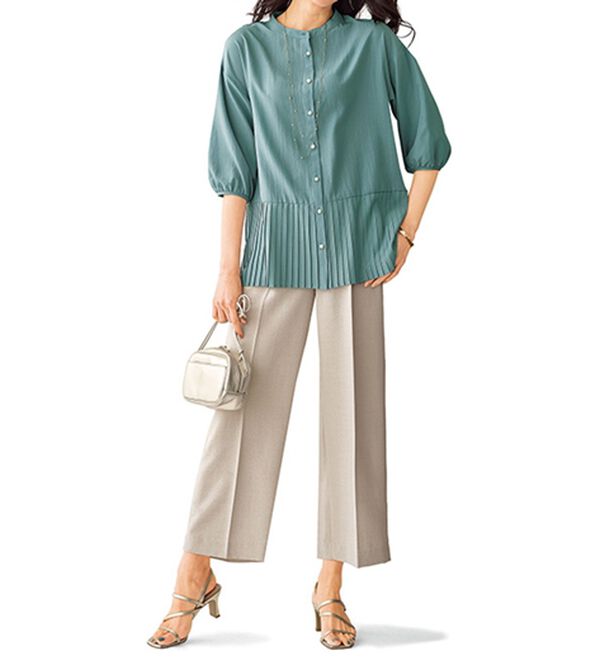 BELLUNA（ベルーナ）の「ヒンヤリ爽快！麻調ビンテージワイドパンツ（ワイドパンツ・ガウチョ）」｜詳細画像